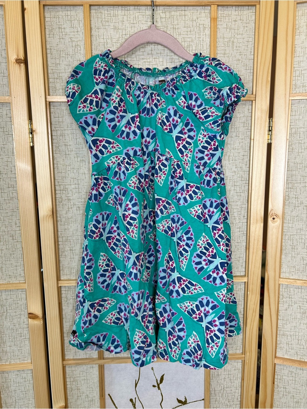 Tea Collection Girls Teal Mosaic Short-Sleeve Dress